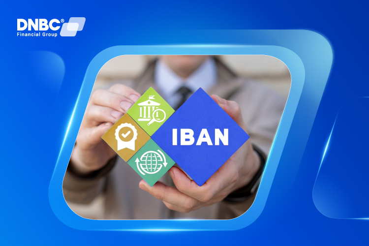 Anatomy of an IBAN Number – Example Breakdown Illustration showing the structure of an IBAN with labeled components like country code, check digits, bank code, and account number.