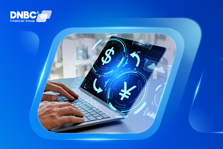 Illustration showing how currency conversion works in international transfers from sender to recipient.