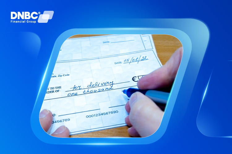 Close-up of a check showing where to find a routing number for domestic transfers