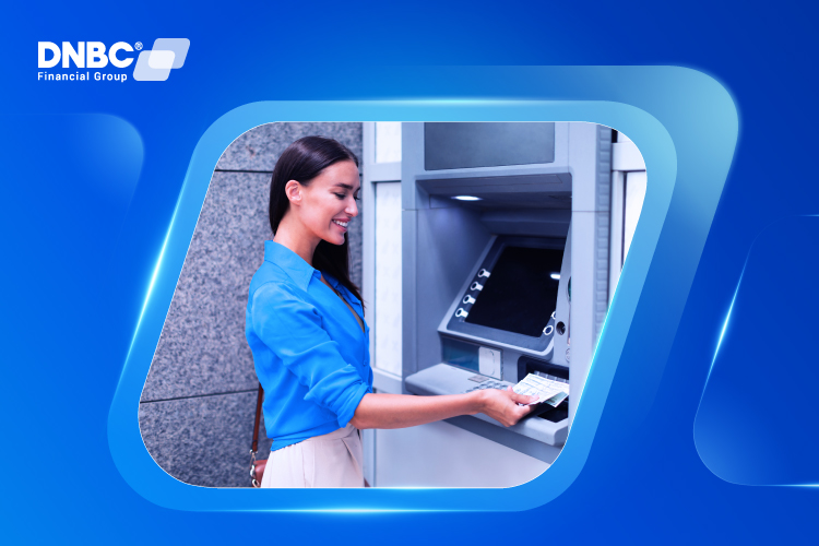 Using an ATM to Transfer Money Close-up of ATM screen showing options to transfer money from savings to checking